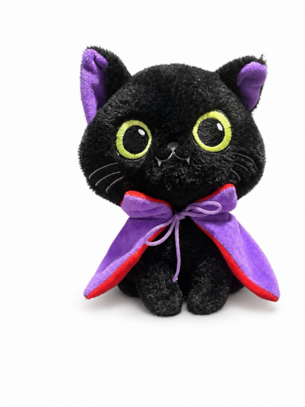 Black Vampire Cat Plush Purple Cape Green Eyes Halloween Stuffed Animal